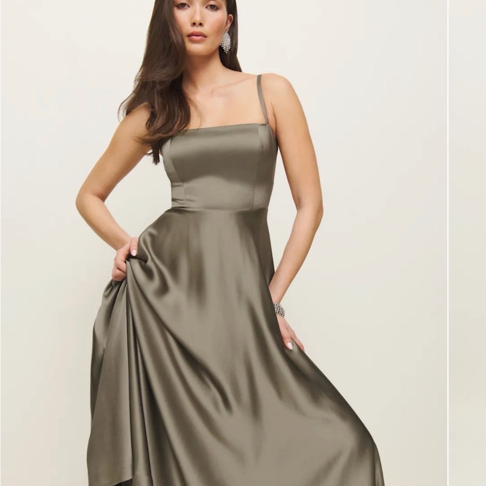 Reformation Gracen Satin Dress - Taupe/Champagne